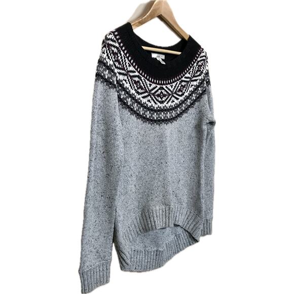 G H Bass Vintage Fair Isle Rustic Black Gray Scoop Neck Pullover Sweater Women M - Picture 2 of 10